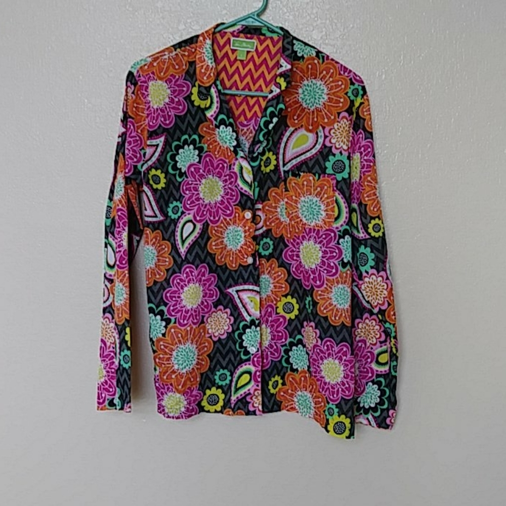 Very Bradley floral parsley blouse Sz L - Picture 2 of 9